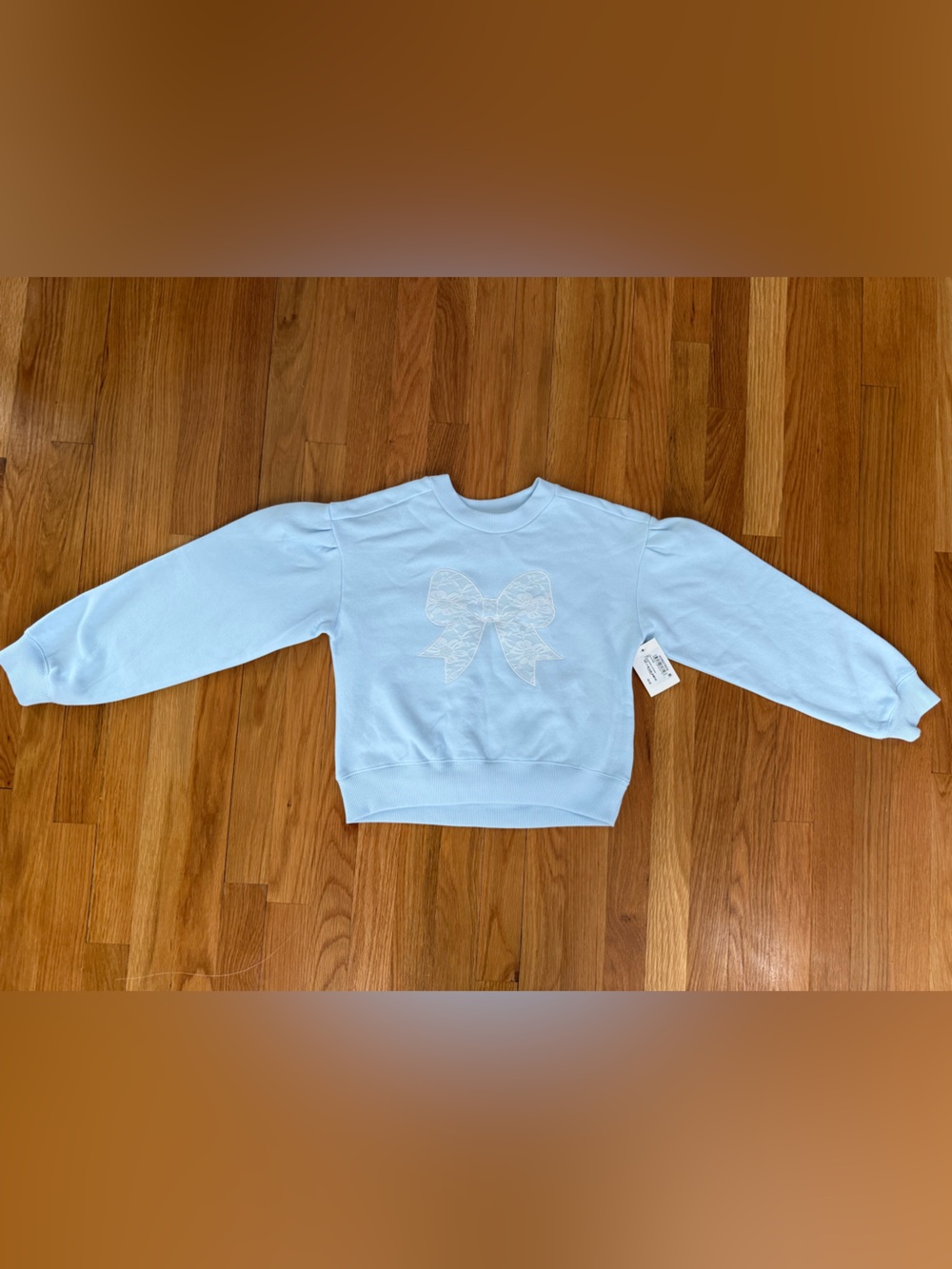 Nordstrom Pretty Lace Appliqué Pale Blue  Crew Sweatshirt- NWT